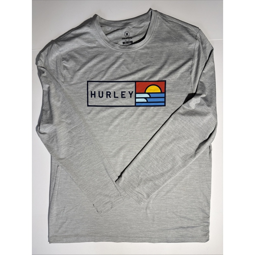Hurley Shirt XL Mens Gray Graphic Print Long Sleeve Outdoor Hiking